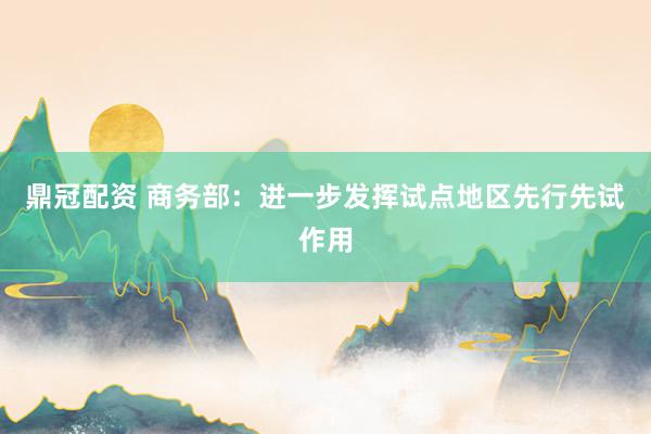 鼎冠配资 商务部：进一步发挥试点地区先行先试作用